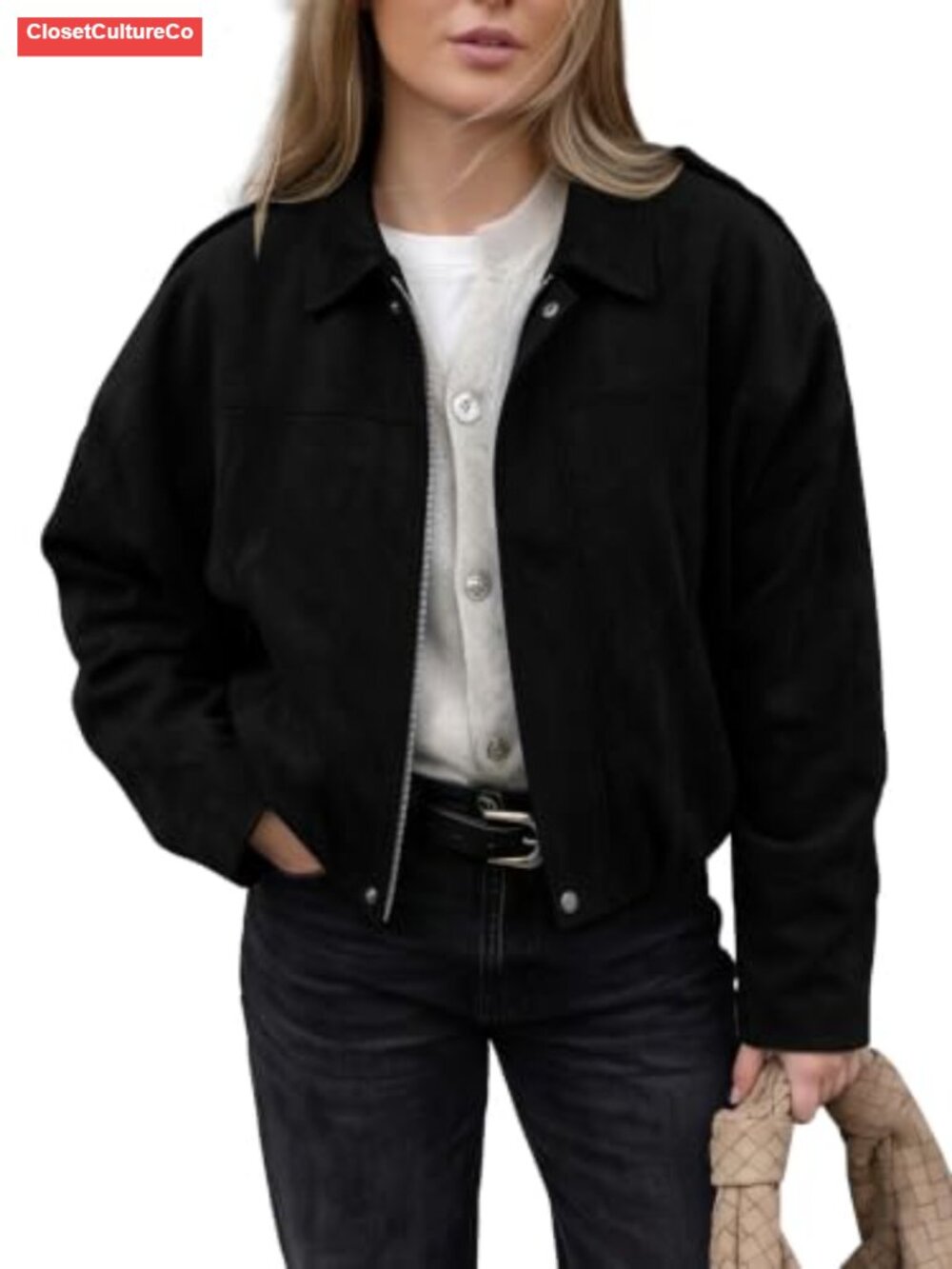 Faux Suede Cropped Bomber Jacket